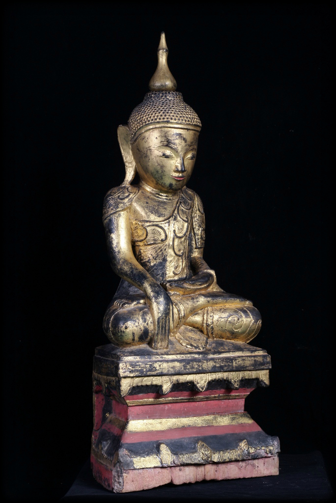 Extremely Rare 18C Wood Burmese Shan Buddha #A046